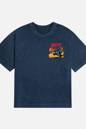 Bacot Fire Dinosaur Cartoon Illustration for Vintage Fun Vibes T-Shirt