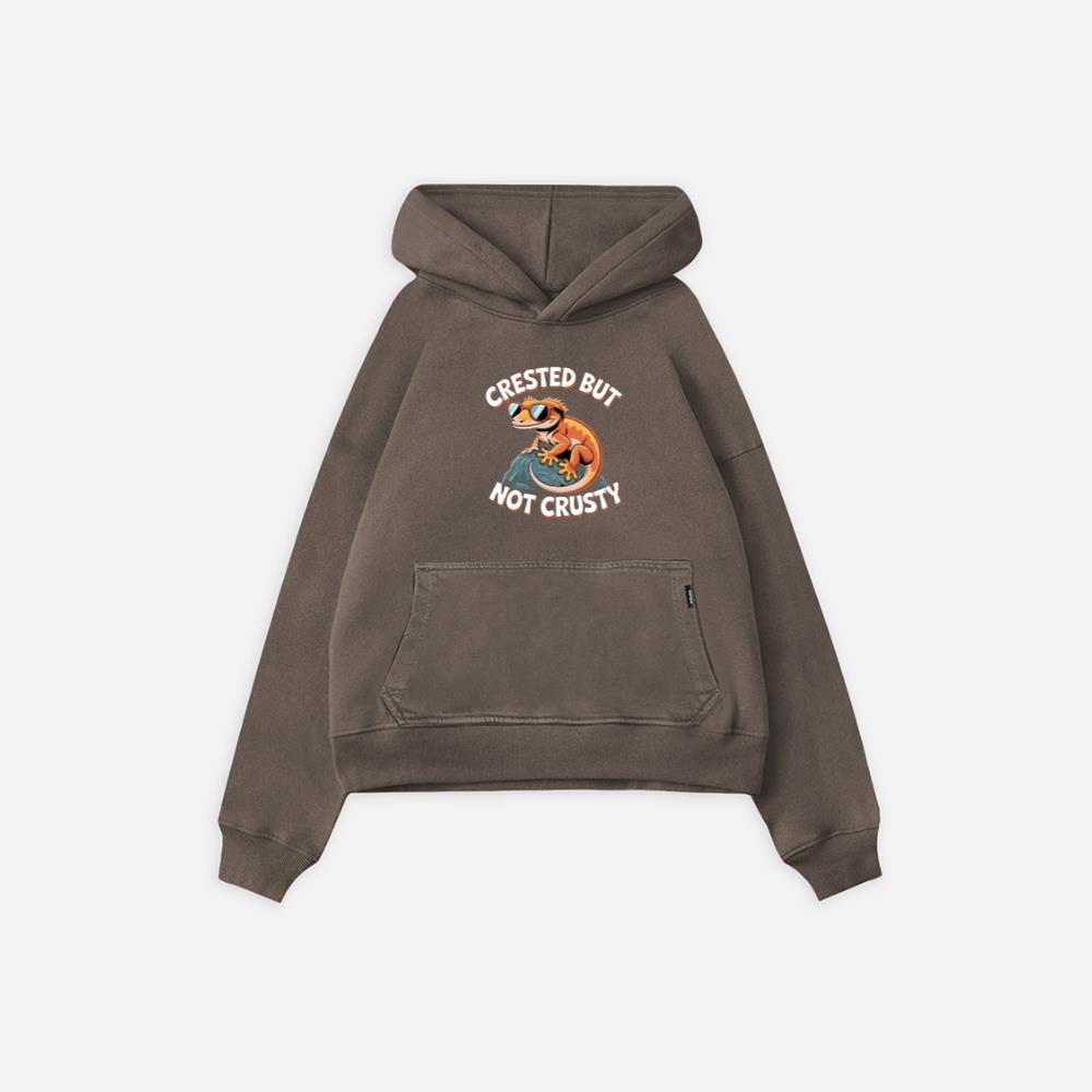 Crested But Not Crusty Lizard Retro Funny Graphic Hoodie - Image 3