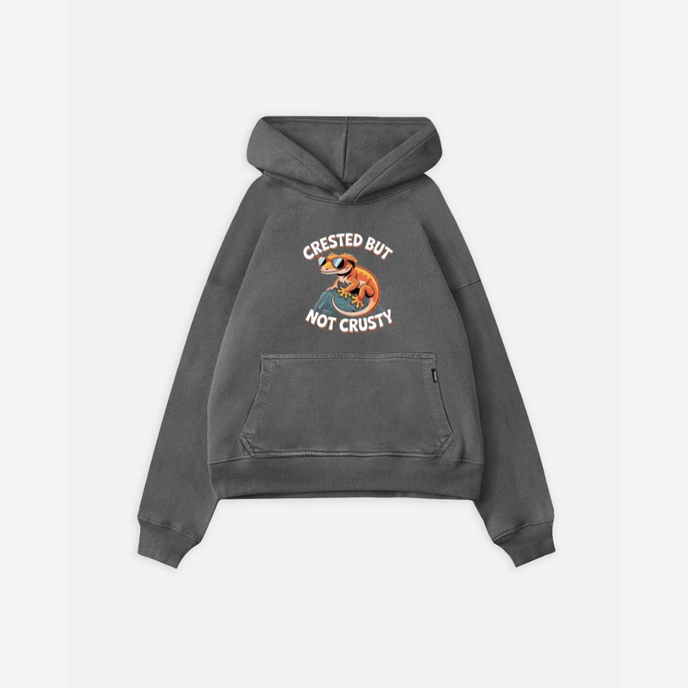 Crested But Not Crusty Lizard Retro Funny Graphic Hoodie