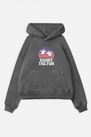 Haunt the Fun Ghost Sunset Retro Cartoon Design Hoodie