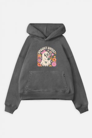 Spooky Sweet Ghost Flower Retro Cartoon Design Hoodie